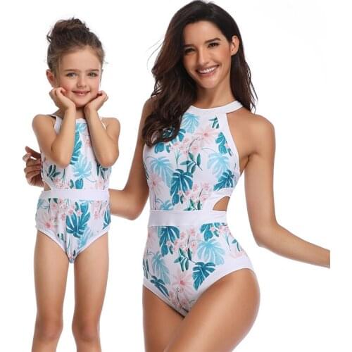 Mom daughter matching swimwear mommy and me bikini family look fashion women palm leaves swimsuit girls and mum summer clothes
