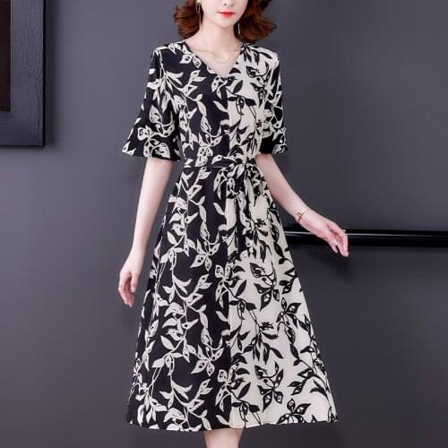 Summer V-Neck Ruffle Sleeves Lace-up Midi Dress Women Vintage Floral Print Silk Elegant Casual Party Dresses Female Vestidos