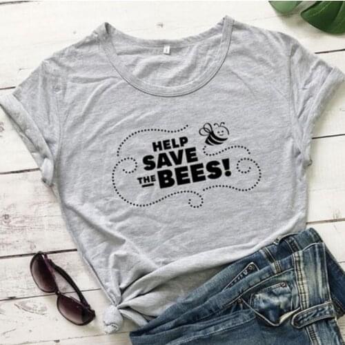 Help Save The Bees Tshirt Women Bee Kind Aesthetic Streetwear T-shirt Kawaii Hipster Slogan Shirts Cotton Girl Tops Dropshipping