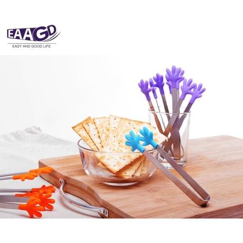 Portable Creative Small Palm Silicone Clip Non Slip Stainless Mini Food Ice Square Suger BBQ Clip Kitchen Tools