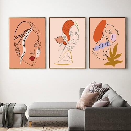Boho Abstract Line Face Girl Nordic Posters Prints Wall Art Canvas Painting Wall Picture For Living Room Decor