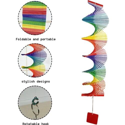 Rainbow 3D Wind Spinner - Colorful Handmade Bamboo Hanging Wind Chimes for Garden Outdoor Indoor Decoration 1pc