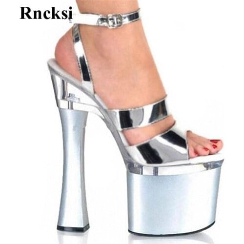 Rncksi Dance Party Shoes New Pole Dance Sandals Women Platform Sexy Straps sandals 18cm Square high heels dress New shoes