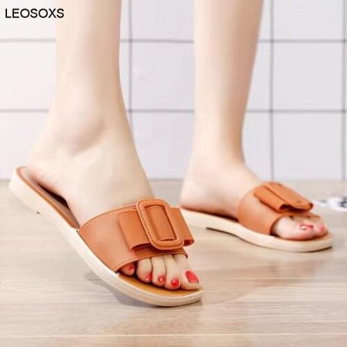 Sandals Womens Summer Slippers 2021 New Flat-bottomed Flip Flops Ins Wind Female 1-3 Cm Low Heel Beach Shoes