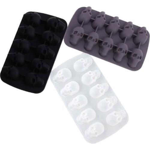 10 Cavity Ice Cube Maker 3D Skull Shape Silicone Chocolate Mold DIY Whiskey Bar