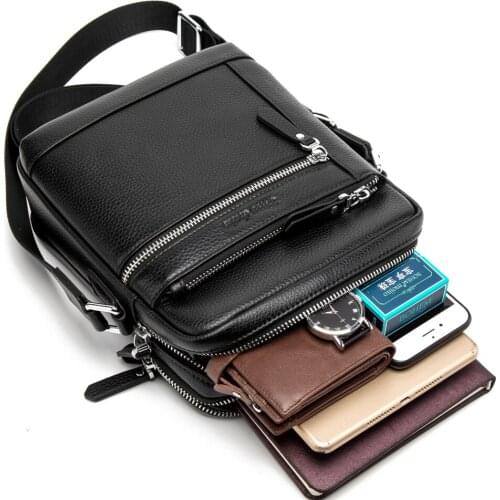 Bison Denim Fashion Black Male Bag Genuine Leather Business Crossbody Bag iPad Mens Messenger Bag cowhide Casual bolsas male