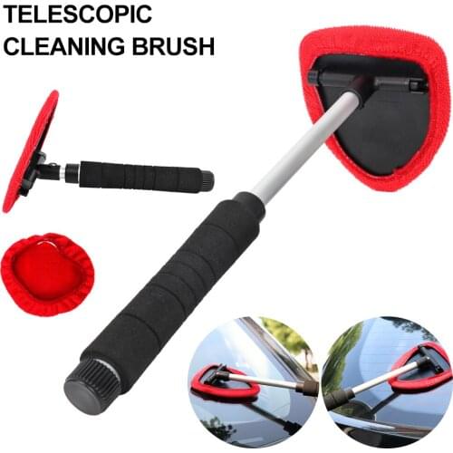 Car Telescopic Scrub Brush Car Windshield Cleaning Brush Replaceable Microfiber Pad Car Window Cleaner Brush Auto Accessories
