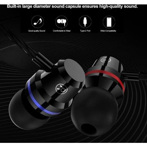 Type-C Port In-ear Super Bass Line Control Earphone Phone Microphone Wired Headset