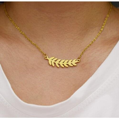 Unique Leaf Necklace Bridal Pendant for Women Nature Leaf Charms Boho Feather Necklace Plant Jewellery Stainless Steel Choker