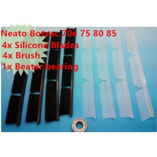 4x Silicone Blades + 4x Brush + 1x Beater bearing Replacement for Neato Botvac 70e 75 80 85 Automatic Vacuum Cleaner Robots