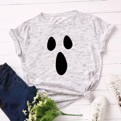 Women Short Sleeve Cotton T-Shirts Graphic Tees Summer Tee Tops for Female Casual Oversized Clothes Pumpkin Faces Halloween