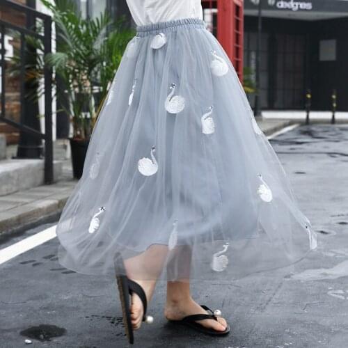Girl Loose Dance Tutu Skirts Chiffon Princess Costume Embroidery Ball Gowns Teenage Girl Swan Pattern Long Skirt Summer Autumn