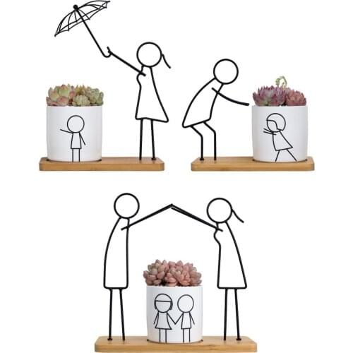 1 Set Iron Ceramic Succulent Plant Pot Modern Simple Flowerpot Abstract Parent-Child Companionship Flower Pot Home Decor