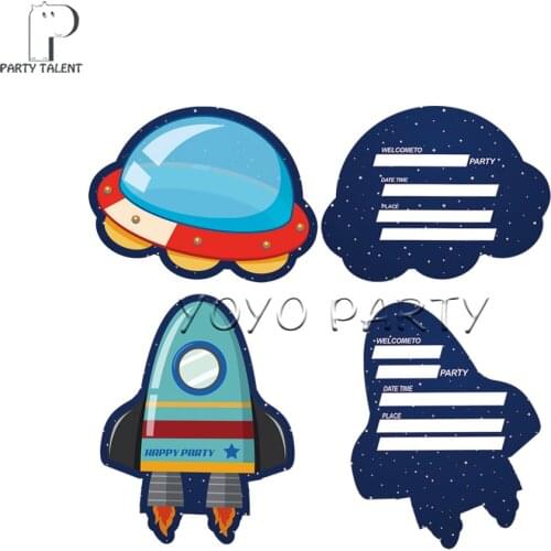 12pcs Party Supplies Astronaut Solar Space Theme Invitation Card For Kids Boys Birthday Baby Shower Party Decoration