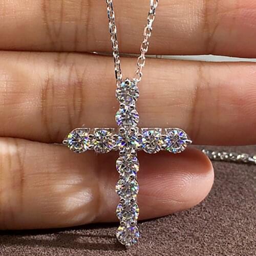 18K Au750 White Gold Women Pendant Necklaces Moissanite Diamonds Cross Wedding Party Engagement Anniversary Present Trendy