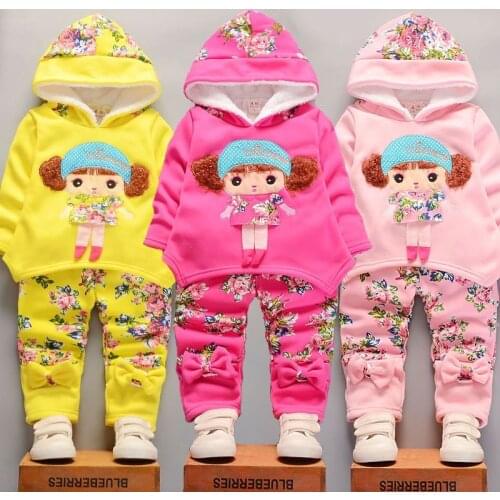 2PCS Winter Baby Girls Clothing Set Autumn Toddler Boys Warm Hooded Coats Pants Suit Kid Thick Tracksuit Clothes Cartoon Outwear