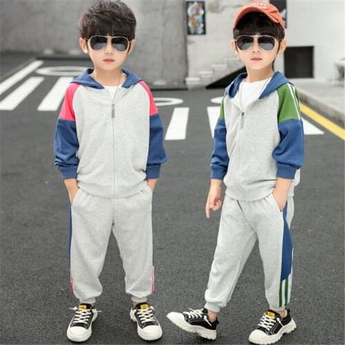 4-10 Years Big Boys Clothing Sets Casual Long Sleeve Splice Hooded Jackets Pants 2pcs Kids Tracksuit Sport Suit For Boys Autumn