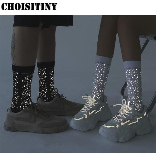 2020 Women Reflective Socks Hip-pop Shinny Dot Cotton Athletic Couple Sock 35-42 Mens Printed Socking Christmas Gift