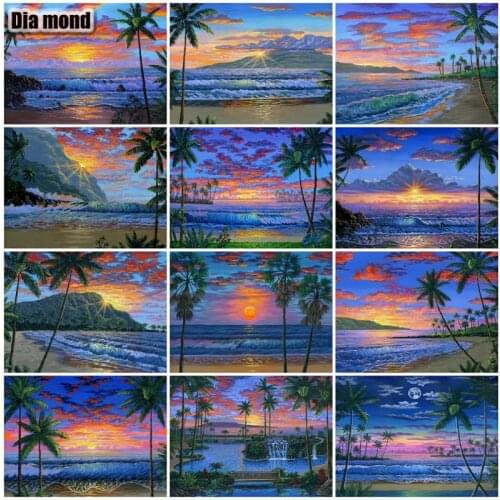 5D DIY Diamond Painting Beach Sunset Craft Kit Full Square/round Diamond Embroidery Seaside Landscape Rhinestone Art Home Decor