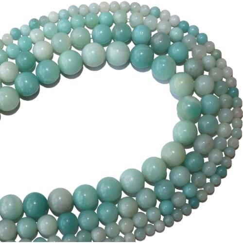 Free Shipping Natural Stone Blue Amazonite Stone Round Beads 4 6 8 10 12 MM Pick Size For Jewelry Making Diy Bracelet Necklace