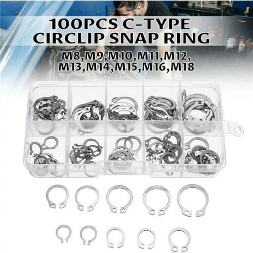 Stainless Steel C-Clip External Retaining Rings Circlip Assortment Kit 100 Pcs C-type Buckle-shaped Split Washers