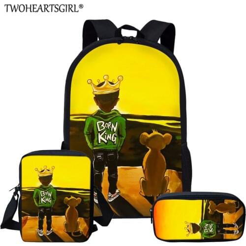 Twoheartsgirl American African Boys Print Children School Bags for Kids Young King Pattern School Bag Teenagers Book Bag Mochila