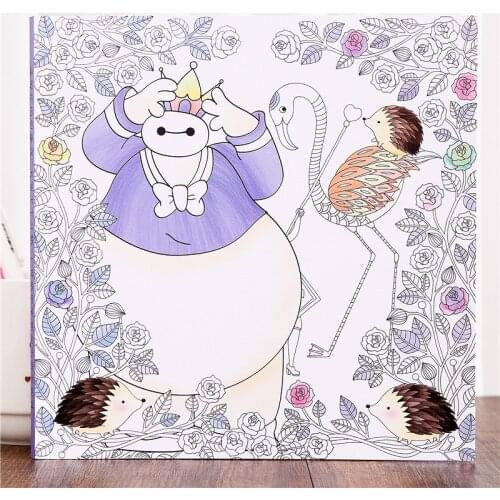 100 Pages 215*215mm Secret Garden Cartoon Big Hero Coloring Books Kids Relieve Stress Kill Time Graffiti Painting Book Libros