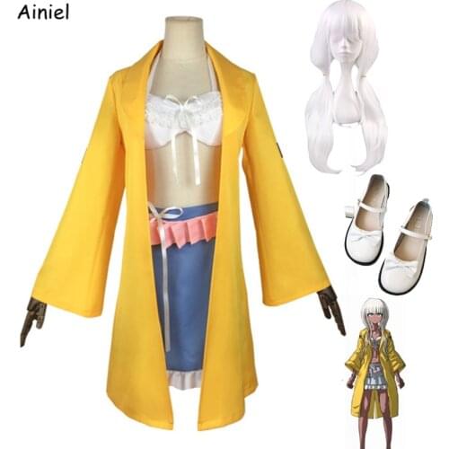 Anime Cosplay Danganronpa V3 Angie Yonaga Costumes Killing Harmony Angie Yellow Coat Skirt Suits Uniform Shoes Wigs Halloween
