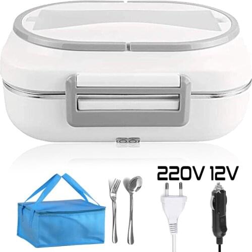 Dual Use Car Home 12V 220V Electric Heating Lunch Box Stainless Steel Portable Picnic Food Warmer Container Heater Bento Box Set