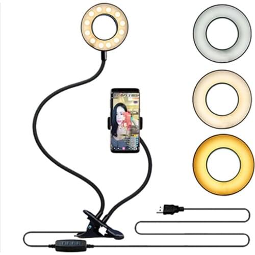 Lazy Bracket Universal Selfie Ring Light with Flexible Mobile Phone Holder Desk Lamp LED Light for Live Stream video Office