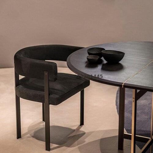 BEST Simple Light Luxury Dining Chair Home Soft Cover Fabric Backrest Chair Designer Nordic Model Room Armrest Single Chair