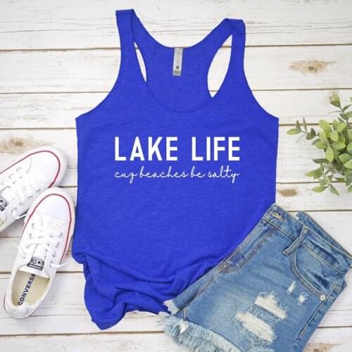 Vest Lake Life Cuz Beaches Tank Tops Trendy Summer Vacation Sleeveless Tanks Casual Women Racerback Funny Graphic Vacay Shirt