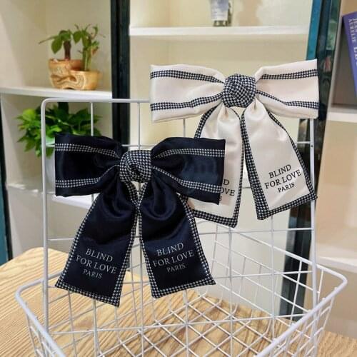 Fashion Letter Lattice Big Bow Hairpins For Girl Barrette Popular Hair Clip Ties Women Two-Layer Satin Hairgrip Hair Accessories