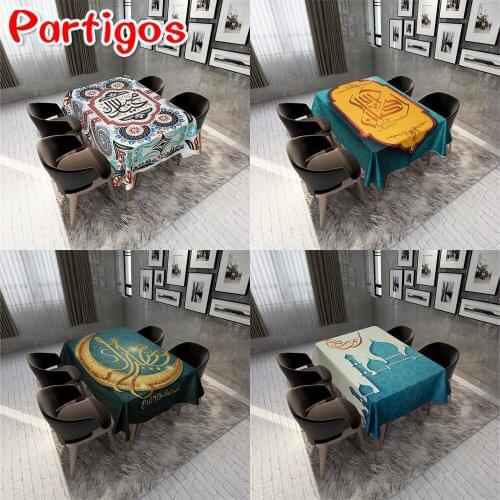 Muslim Eid Mubarak Tablecloth Waterproof Rectangle Print Tablecloth Prayer Dining Table Cloth Islamic Ramadan Kareem Decoration