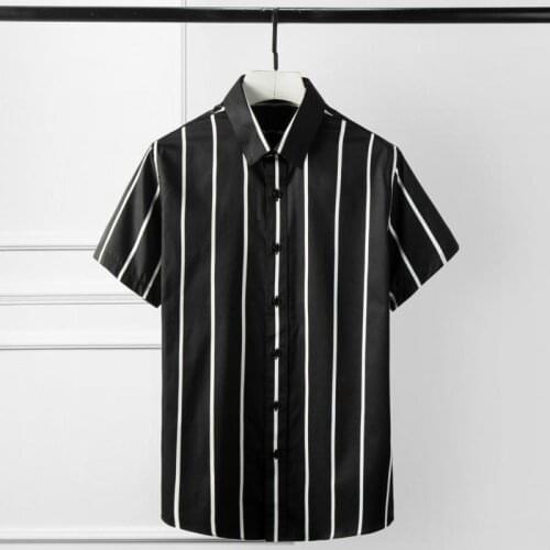 100% Cotton Men Shirt Fashion White Black Striped Men Shirt Short Sleeve Plus Size 4xl Slim Fit Patry Wedding Men Dress Shirts