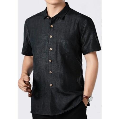 2019 Summer 100%Silk Men Shirt Short Sleeve Casual Shirt Male Social Loose Man Shirts High Quality Camisas Hombre 8026 KJ1949