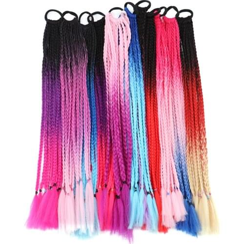 Colored Ponytail Hairpiece Hair Extensions Synthetic Kanekalon Omber Rainbow False Overhead Tail with Elastic Band for Fake Hair
