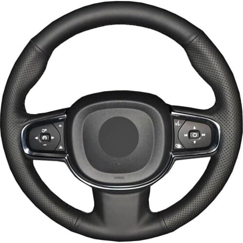 Black Artificial Leather Handsewing No-slip Car Steering Wheel Cover for Volvo S90 20015-2019 V90 2016-2019 XC90 2015-2019