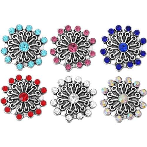 10pcs/lot New Snap Button Jewelry Rhinestone Flower Mixed Colors Ginger Metal 18mm Snap Buttons fit Snap Bracelet Bangles