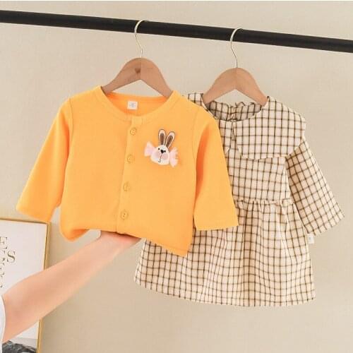Toddler Girl Fall Clothes 2021 New Baby Girl Clothes Spring And Autumn Suit Cute Suit Plaid Dress 2-Piece Set