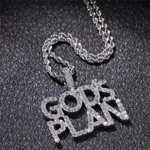 Iced Out Letters Pendant Necklace New Arrival Gods Plan AAA Zircon Mens Charms Necklace Fashion Hip Hop Jewelry