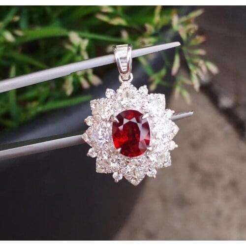P312 Ruby Fine Jewelry Pure 18K Gold AU750 Natural Red Ruby 1.49ct Pendant Gold Diamond Pendant Gemstone Necklaces for Women