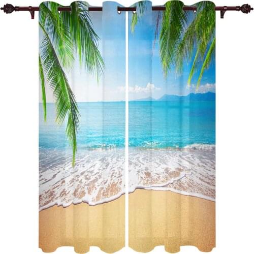 Sand Beach Waves Palm Trees Luxury Window Curtains Home Living Room Bedroom Item Christmas Living Room Curtains