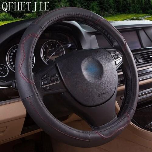 QFHETJIE New High-grade Leather Car Steering Wheel Cover Non-slip Wear-resistant and Durable Interior Beautiful