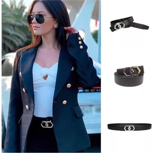 Genuine Leather Luxury Reversible Hexagon Belt ремень Black Stylish Classy Bling Silver Buckle Stainless Steel Jeans Casual