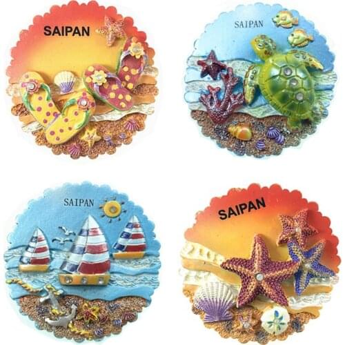U.S. Saipan Beach Slippers, Starfish Scallops 3D Fridge Magnets Tourism Souvenirs Refrigerator Magnetic Stickers Gift