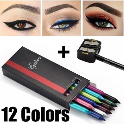 12 Colors Waterproof Eye Makeup 2/6 Pcs Eyeliner Pencil Eyebrow Eyeshadow Delineador Maquiagem Sombras Olhos