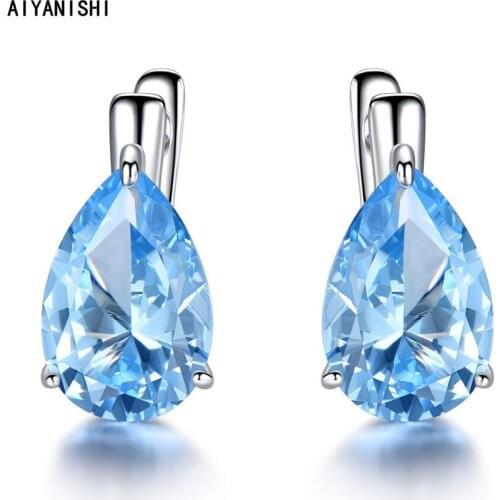 AIYANISHI 925 Sterling Silver Stud Earrings Jewelry Women Created Nano Emerald Topaz Stud Earring Party Gift for Girl Lady