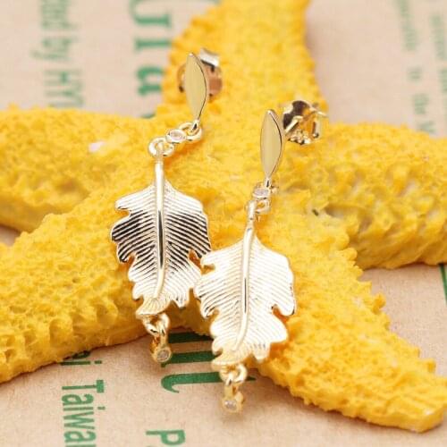 Original 925 Sterling Silver Gold Oak Leaf Earrings Creative Gold Leaf Earrings For Women Gift Jewelry