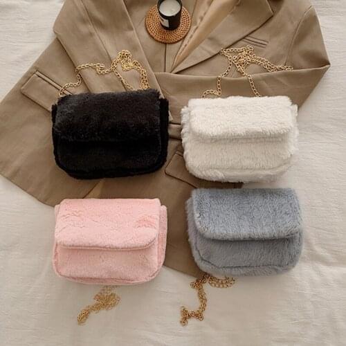 Winter Plush Warm Women Shoulder Bag Solid Color Fashion Trend Crossbody Bag for Ladies Flap Cover Female Shopping Bags